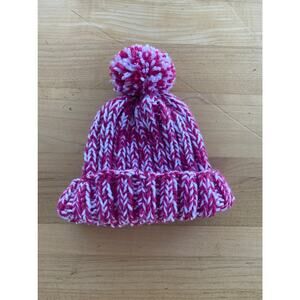 Homemade Kid's Pink & White Pom Pom Beanie
